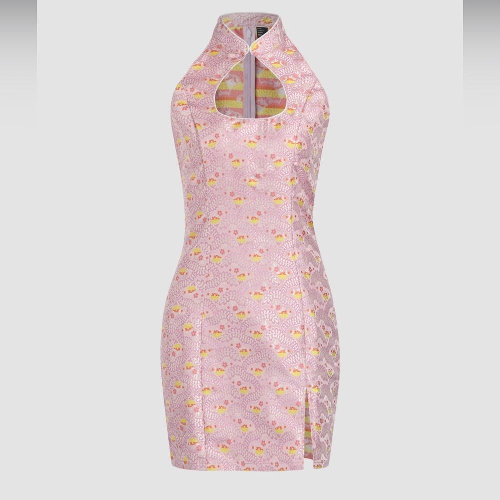 Cider Vibrant Pink and Yellow Qipao Mini Dress | Size XS